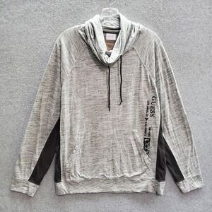 Guess Women Sweatshirt Large Gray Cowl Neck Logo Long Sleeve Pullover